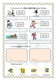 English Worksheet: free time activities, likes and dislikes.