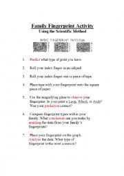 English Worksheet: Family Fingerprint Activity Using the Scientific Method