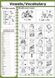 English Worksheet: Vowels /Vocabulary