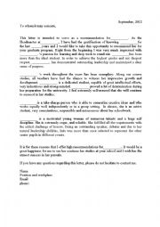 English Worksheet: recommendation letter