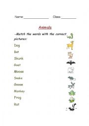 Animals word/picture matching