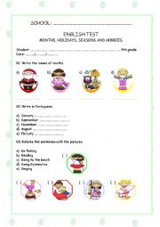 English Worksheet: Test for 5th grade - Months, Holidays, Seasons and Hobbies