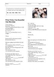 English Worksheet: What Makes you Beautiful - One Direction