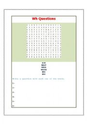 English Worksheet: WH QUESTIONS WORD PUZZLE