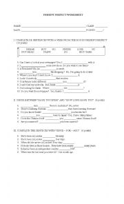 English Worksheet: PRESENT PERFECT TENSE