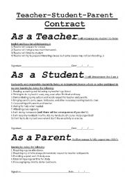 English Worksheet: Teacher-Student-Parent Contract