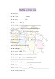 English Worksheet: Getting to know you