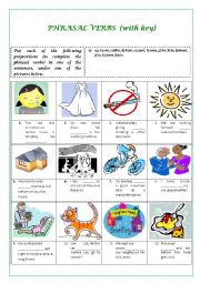 English Worksheet: PHRASAL VERBS (with key and explanation)