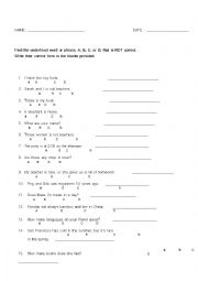 English Worksheet: GRAMMAR REVISION ( FIND THE MISTAKES)