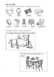 English Worksheet: Furniture / home / prepositions