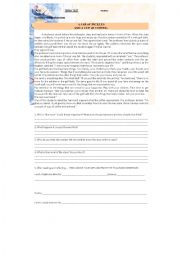 English Worksheet: test intermediate level, reading, grammar and writing