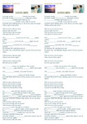 English Worksheet: Song activity - Summer nights