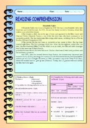 English Worksheet: reading comprehension 