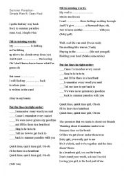 English Worksheet: listening, song, simple plan - summer paradise