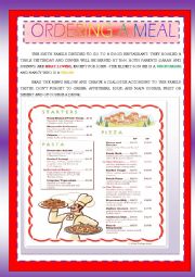 English Worksheet: GOING TO A RESTAURANT / ORDERING A MENU