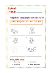 English Worksheet: Colors and toys