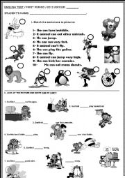 English Worksheet: ENGLISH TEST - CAN -CANT