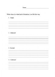 English Worksheet: emotions -writting exercise