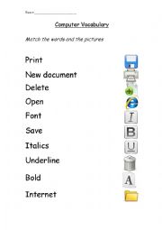 English Worksheet: Vocabulary for Computers