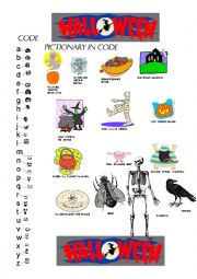 English Worksheet: Coded Halloween  Pictionary  with Key