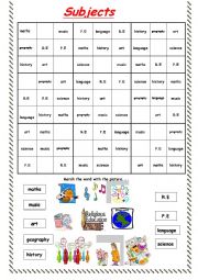 English Worksheet: Subjects SUDUKO