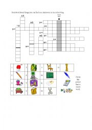 English Worksheet: School things - crossword