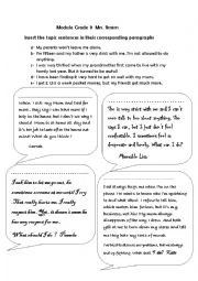 English Worksheet: reinsert the topic sentences