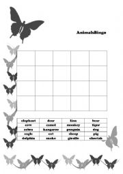 English Worksheet: Animal Bingo