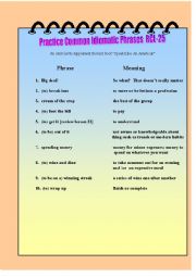 English Worksheet: Practice Common Idiomatic Phrases RCL-25