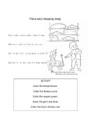 English Worksheet: Pat a cake song