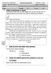 English Worksheet: reading comprehension 