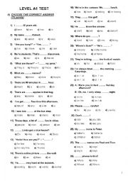 English Worksheet: ESL Placement Test (A1-A2)