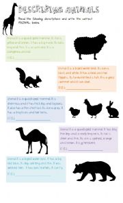 English Worksheet: DESCRIBING ANIMALS