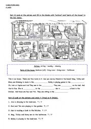 English Worksheet: Actions + Parts of the House + Present Continuous Tense ( Fully Editable version)  Black and White