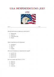 English Worksheet: The U.S.A Independance Day