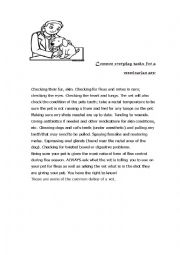 English Worksheet: Veterinarian reading and Multiple exercise