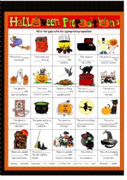 English Worksheet: Halloween - Prepositions of place