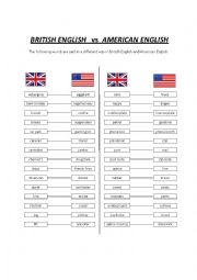 English Worksheet: British English vs American English - words