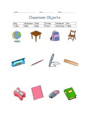 English Worksheet: Class Room objects