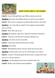 English Worksheet: Snow White meets the dwarfs
