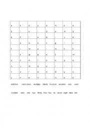Maths vocabulary word search 