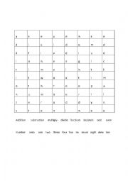 English Worksheet: Maths vocabulary word search 