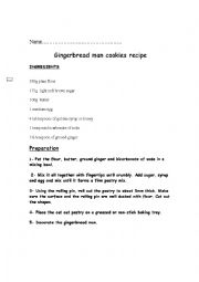 English Worksheet: Gingerbread man cookies recipi