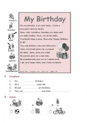English Worksheet: My birthday