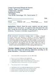 English Worksheet: Reading & Writing Test 
