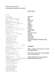 English Worksheet: Song- Reverend and The Makers- Heavyweight Chanpion Of The World- Regrets- Should Have/Must Have