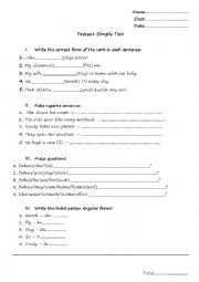 English Worksheet: Present simple test