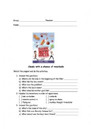 English Worksheet: Cloudy With a Chance of Meatballs