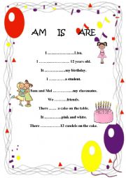English Worksheet: Am, is, are