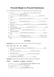 Present Continuous and Present Simple with Vacation / Holiday Vocab